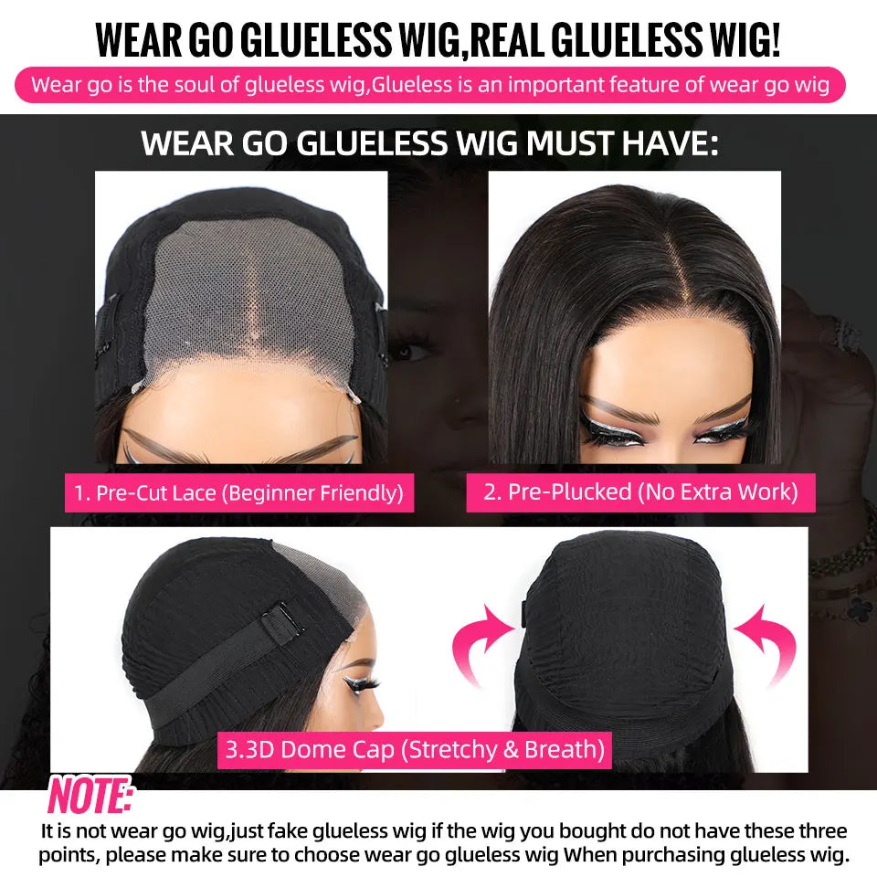 Wear Go Glueless Wig 180% Body Wave Transparent Lace Front Human Hair Wigs for Women 4X4 Pre-Cut Preplucked Lace Closure Wig