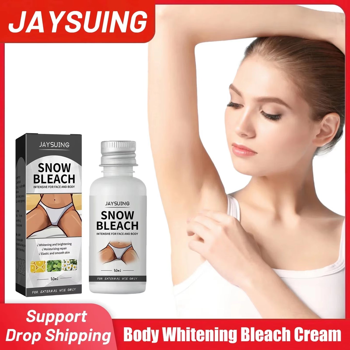 Body Whitening Bleach Cream Brighten Underarm Elbow Knees Joint Removal Intimate Parts Dark Spots Melanin Snow Bleach Cream 30Ml