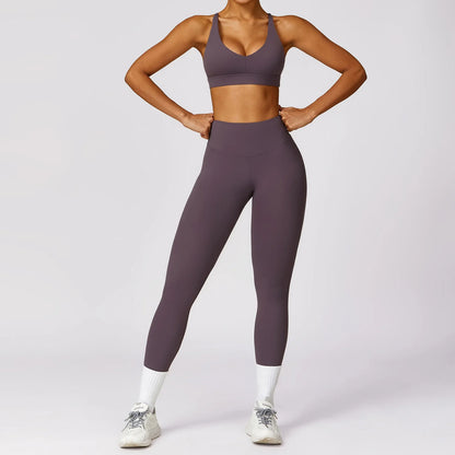 2Pcs Fitness Set Women Breathable Gym Yoga Sport Sportswear Sexy Sport Bra Top High Waist Leggings Suit Purple Workout Tracksuit